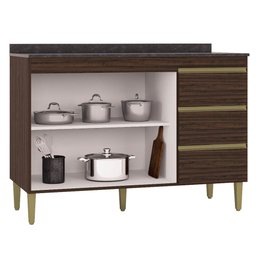 Balcão para Cozinha 120cm com Tampo 2 Portas 3 Gavetas Perla P11 Chocolate - Mpozenato - 2