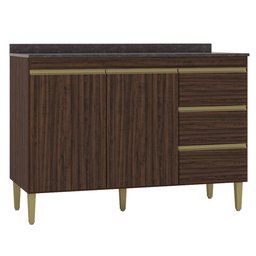 Balcão para Cozinha 120cm com Tampo 2 Portas 3 Gavetas Perla P11 Chocolate - Mpozenato - 1