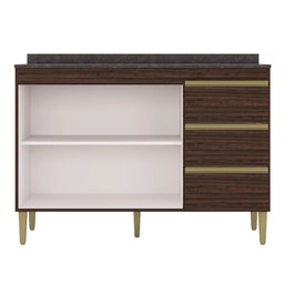 Balcão para Cozinha 120cm com Tampo 2 Portas 3 Gavetas Perla P11 Chocolate - Mpozenato - 3