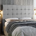 Ver mais imagens de Cabeceira Estofada Box Casal Dubai 1,40cm Vamfer Estofados Suede Cinza Claro