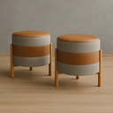 Ver imagem 4 de Kit 2 Puff Redondo Órion em Couro Camelo Cinza