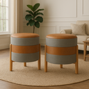 Ver imagem 6 de Kit 2 Puff Redondo Órion em Couro Camelo Cinza