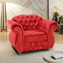 Poltrona Chesterfield Merlô Via Encanto Veludo Vermelha - 2