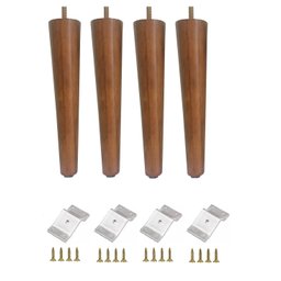 Kit 4 Pé Palito 30cm Amendoa Marrom Claro Sofá Puff Cama Box Mesa + Chapinha Inclinada + Parafusos - 1