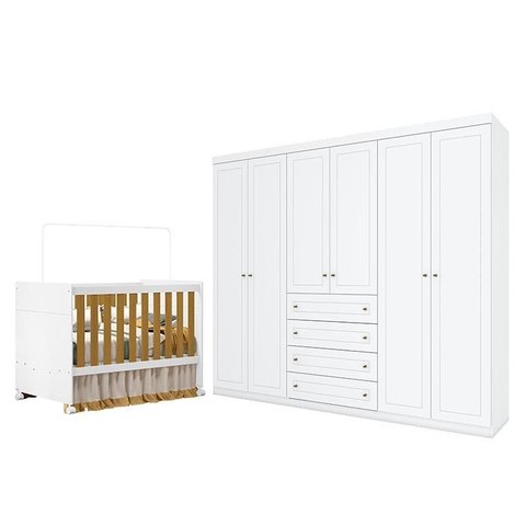 Berço Americano Katatau Branco Acetinado Savana – Reller E guarda Roupa Casal Americano 6 Portas Bra