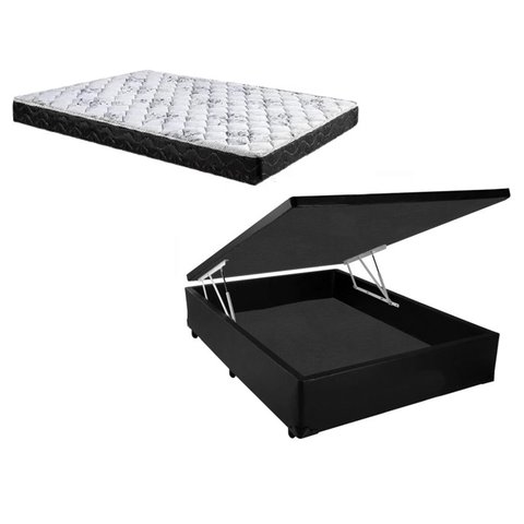 Cama Baú Casal Preto + Colchão Espuma D28 138x188x15