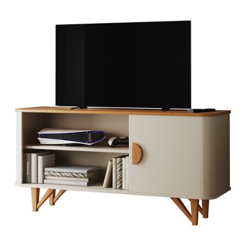 Rack Venice 120cm para Tv até 50" com Pés em Madeira Maciça Off White/nature