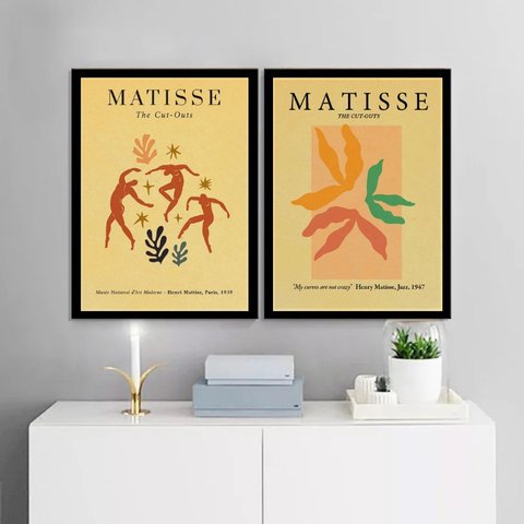 Kit 2 Quadros Arte Matisse Kraft 45x34cm - com Vidro:moldura Branca