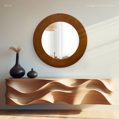 Espelho Decorativo Madrid Corino 90cm Redondo Marrom