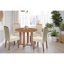 Ver imagem 1 de Conjunto: Mesa Sala Jantar Flora Tampo Madeirado 109cm e 4 Cadeiras Paola Cinamomo - Carvalho/suede