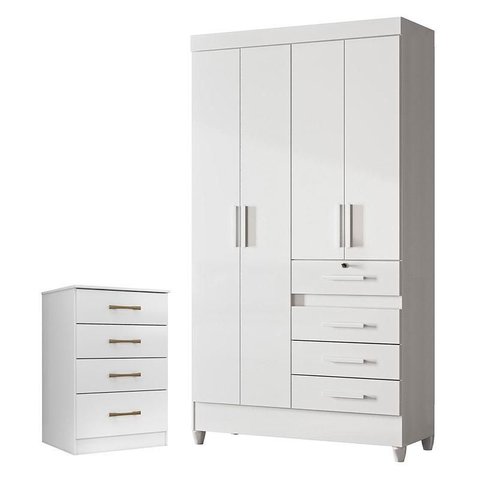 Guarda Roupa Infantil Sobral e Cômoda Ms913 Branco Brilho – Moval