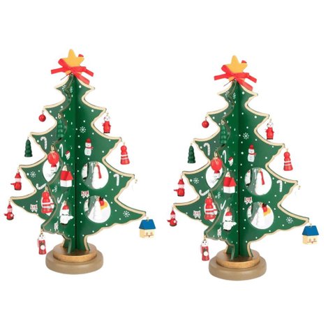 Kit 2 Enfeite de Madeira Arvore de Natal 24,5 Cm