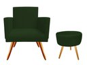 Ver imagem 1 de Kit Poltrona Decorativa Nina + Puff Redondo Suede Verde Pés Madeira Ms Decor