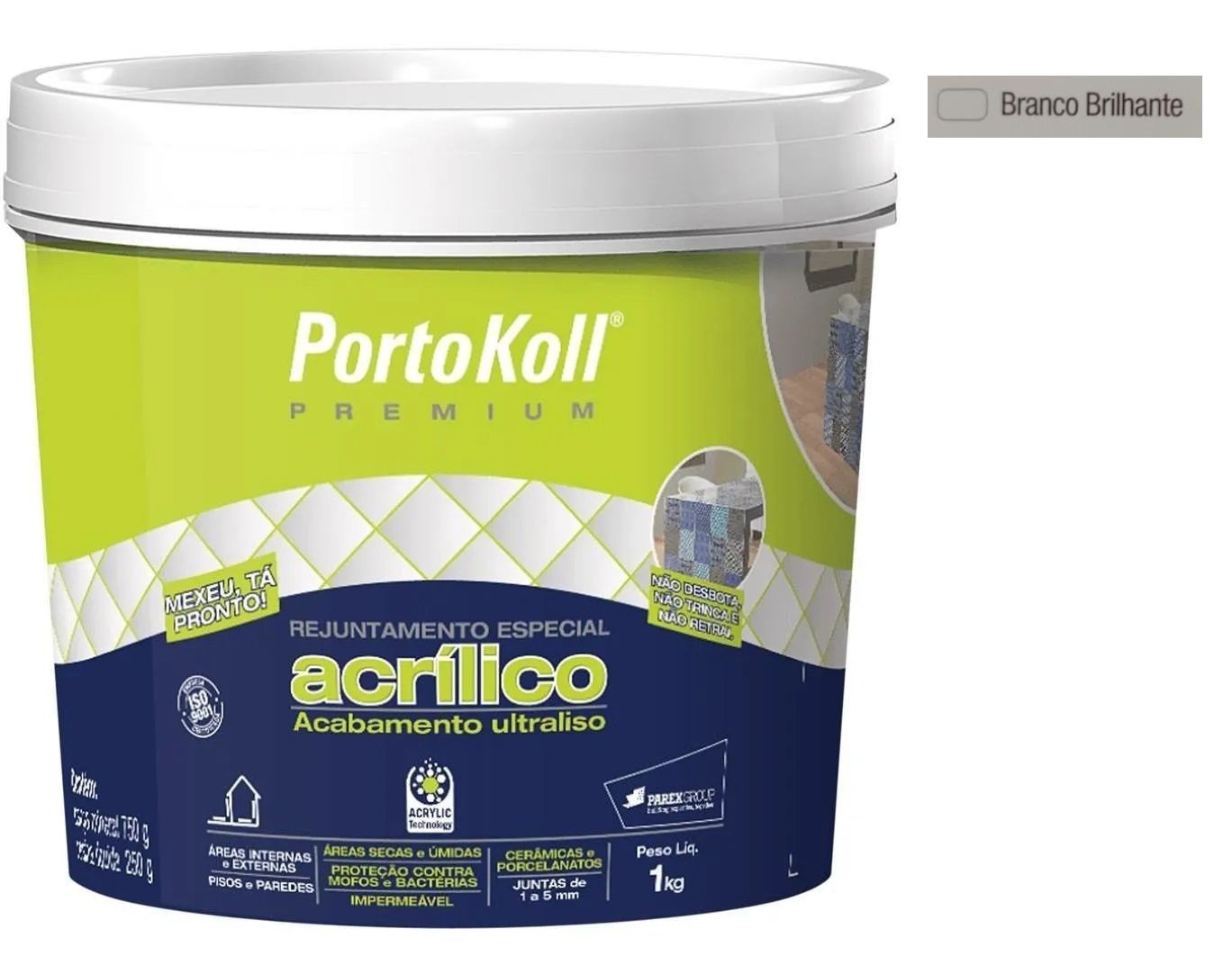 Rejunte Acrílico Portokoll Premium 1kg - BRANCO BRILHANTE