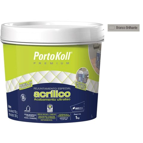 Rejunte Acrílico Portokoll Premium 1kg - BRANCO BRILHANTE