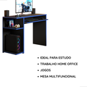 Ver imagem 4 de Mesa Gamer Compacta para Quarto e Escritório - Preto/Azul