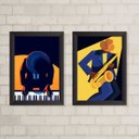 Ver imagem 2 de Kit 2 Quadros Decorativos Musicos Saxofone e piano 33x24cm:madeira Preta