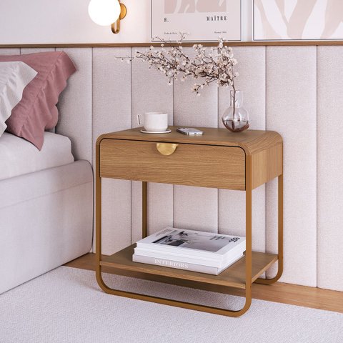 Mesa Cabeceira Luna Orgânico 60x58,5cm 1 Gaveta Hanover/dourado 28061