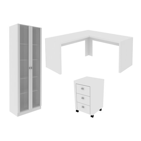 Conjunto para Escritório Branco 3 Peças Tecnomobili