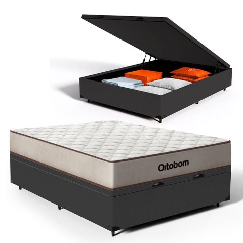 Cama Box Baú com Colchão de Espuma D60 Ortobom Double Face Force Dream Casal 138 Cm