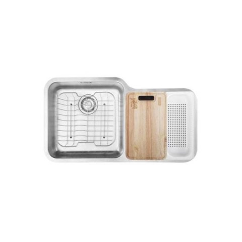 Cuba Dupla De Embutir Para Cozinha Retangular Em Inox Com Acessórios Bell 46,5x84,5cm Fosca