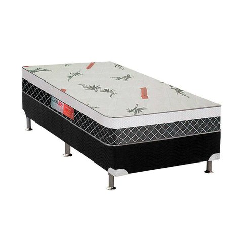 Cama Box Solteiro: Colchão Ortopédico Plumatex D28/EP Falcon Ultra Firme + Base CRC Suede Black(