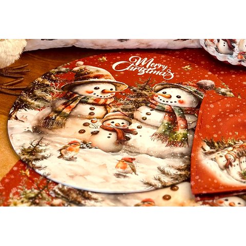 Kit Sousplat + Guardanapo Natal Boneco Neve Ii Nsw 2 Peças com Base