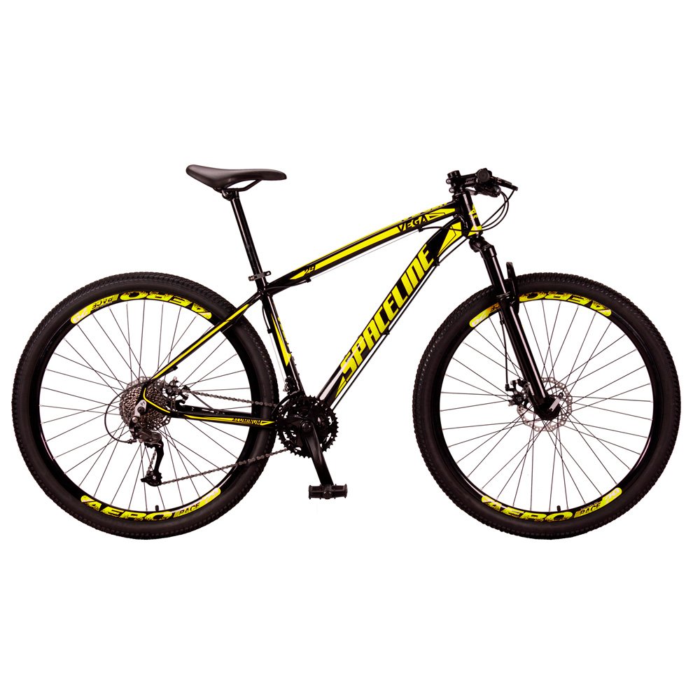Bicicleta Aro 29 Spaceline Vega 27v Câmbios Importados Freio Hidráulico Preto e Amarelo Tam: 17 - 1