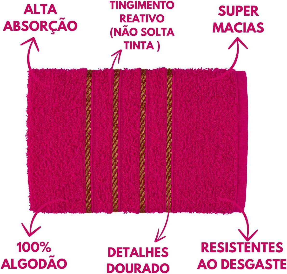 Jogo de Toalha 2 Banho + 2 Rosto Montreal 100% Algodão Alta Absorção - Rosa Pink - 3