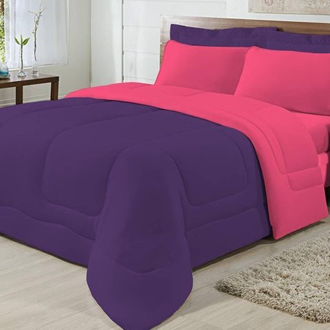 Edredom Dupla Face 100% Algodão Malha Queen Gran Moratta 01 Peça - Pink- Roxo