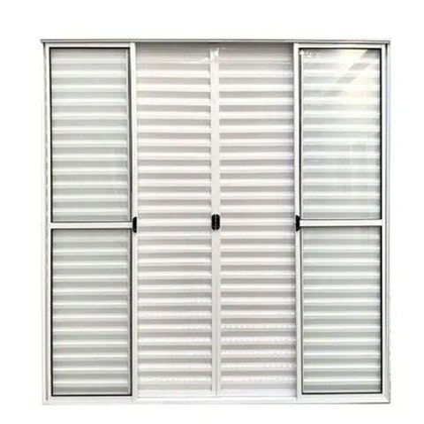 Porta de Alumínio de Correr 6 Folhas com Trinco Abertura Central 210x150cm Branco Allo Esquadrias