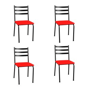 Kit 4 Cadeiras para Mesa de Jantar Cozinha Assento Estofado Isa Vermelha