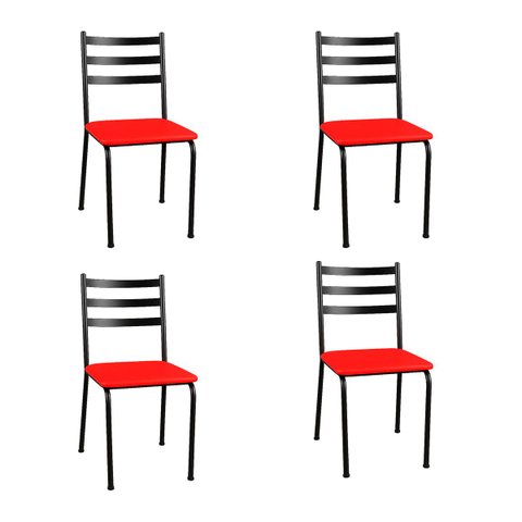 Kit 4 Cadeiras para Mesa de Jantar Cozinha Assento Estofado Isa Vermelha