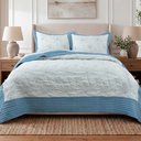 Ver imagem 1 de Kit Cobre Leito Egeu Queen Percal 300 Fios Colcha Matelassê Alto Relevo 3 Peças Azul Jeans
