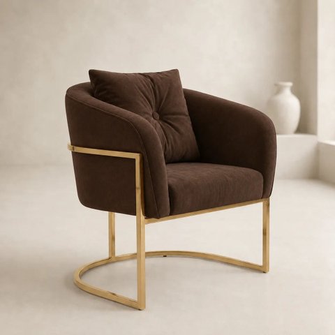 Cadeira Poltrona Orgânica Luxo Base de Metal em Veludo