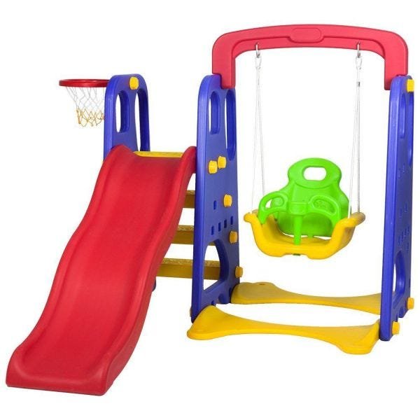 Playground Infantil 3 Em 1 Escorregador, Balanço e Basquete - 1