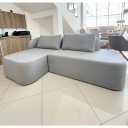 Sofá Living Bordas Suaves com Chaise Direita com 2,52 metros Espuma D33 Rondomóveis 900 - Linho Chen - 2