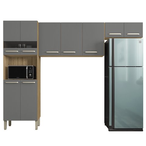 Armário de Cozinha Compacta 251cm Louis K02 Freijó/gris - Mpozenato