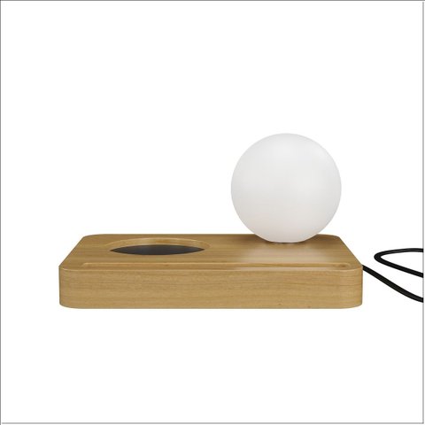 Luminária Apus de Mesa 14cm X 18cm C/globo de Vidro e Porta Copos Ofertamo Madeira Natural