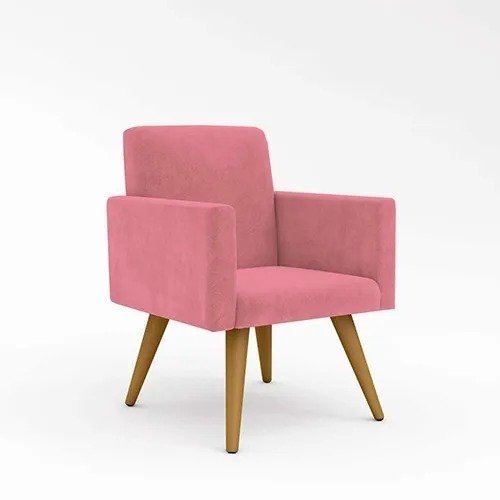 Poltrona Decorativa Nina Cadeira Escritório Recepção Suede Rosa