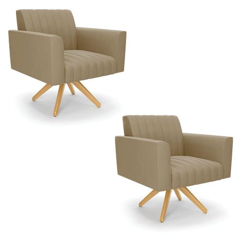 Kit 2 Poltronas Giratória Viena Gomada Suede Marrom Rato Base de Madeira Ma30 - D’Rossi