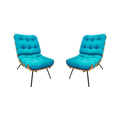 Kit 02 Poltronas Costela Suede Azul Turquesa