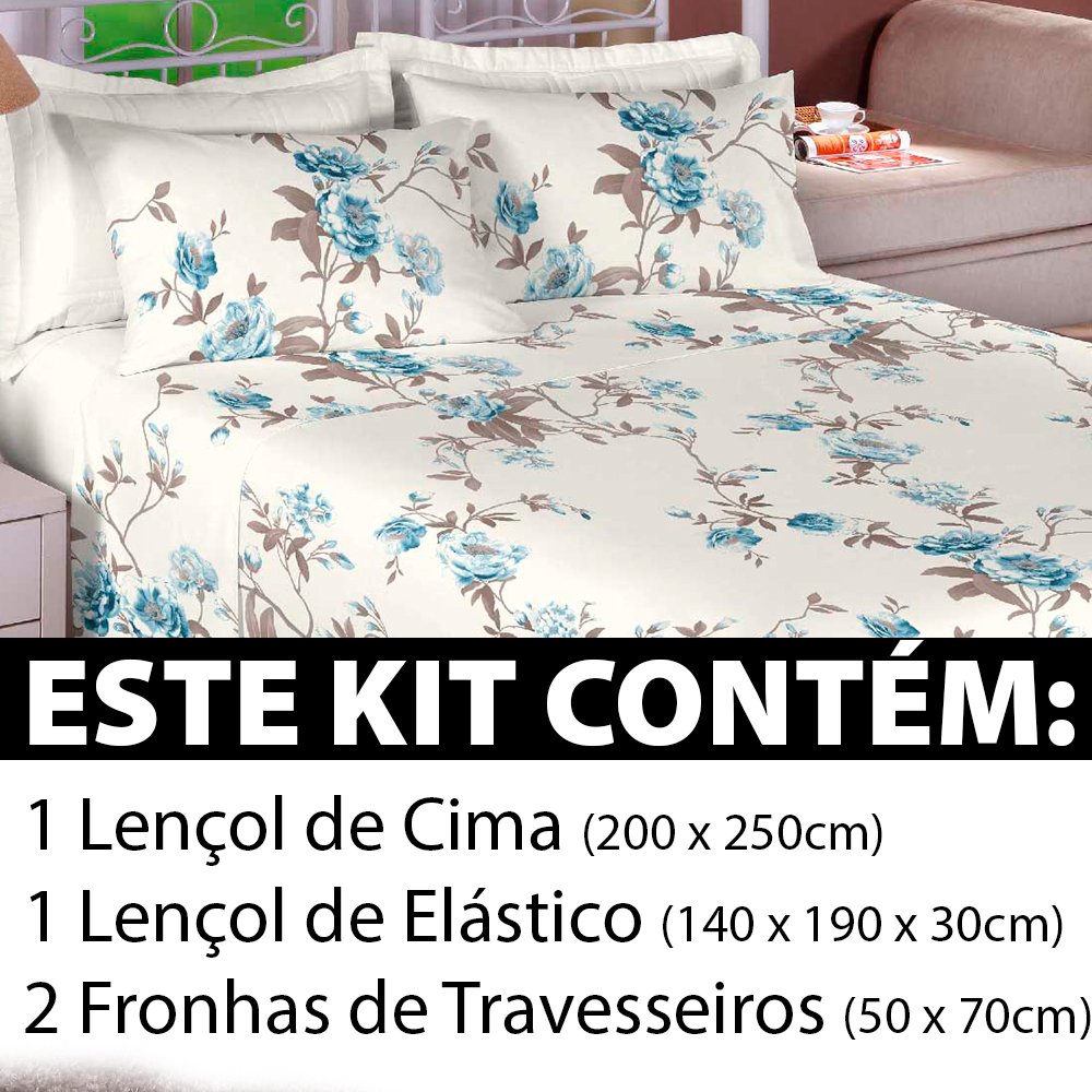 Jogo De Cama 4 Peças Casal Lençol 100% Algodão Percal 180 Fios Estamparia - 2