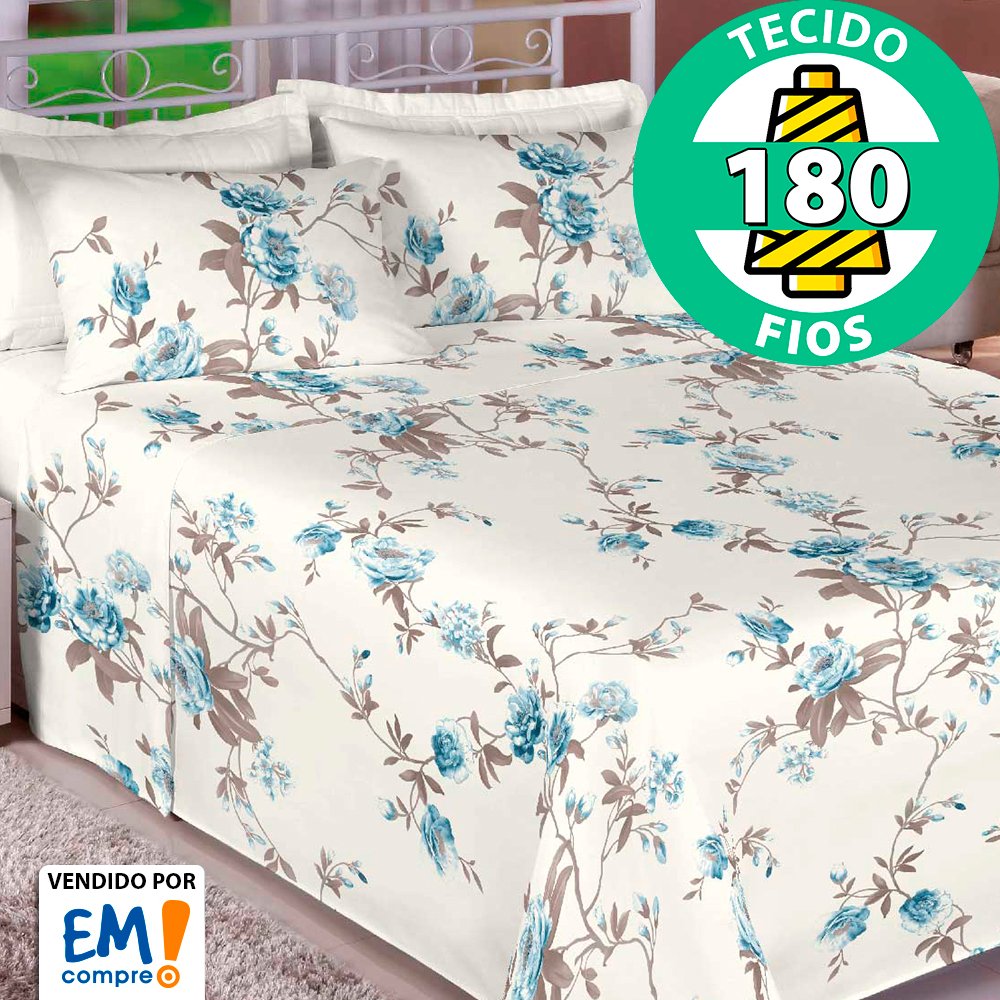 Jogo De Cama 4 Peças Casal Lençol 100% Algodão Percal 180 Fios Estamparia - 3