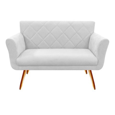 Namoradeira Decorativa Sabrina Couro Branco Pés Madeira Mz Decor