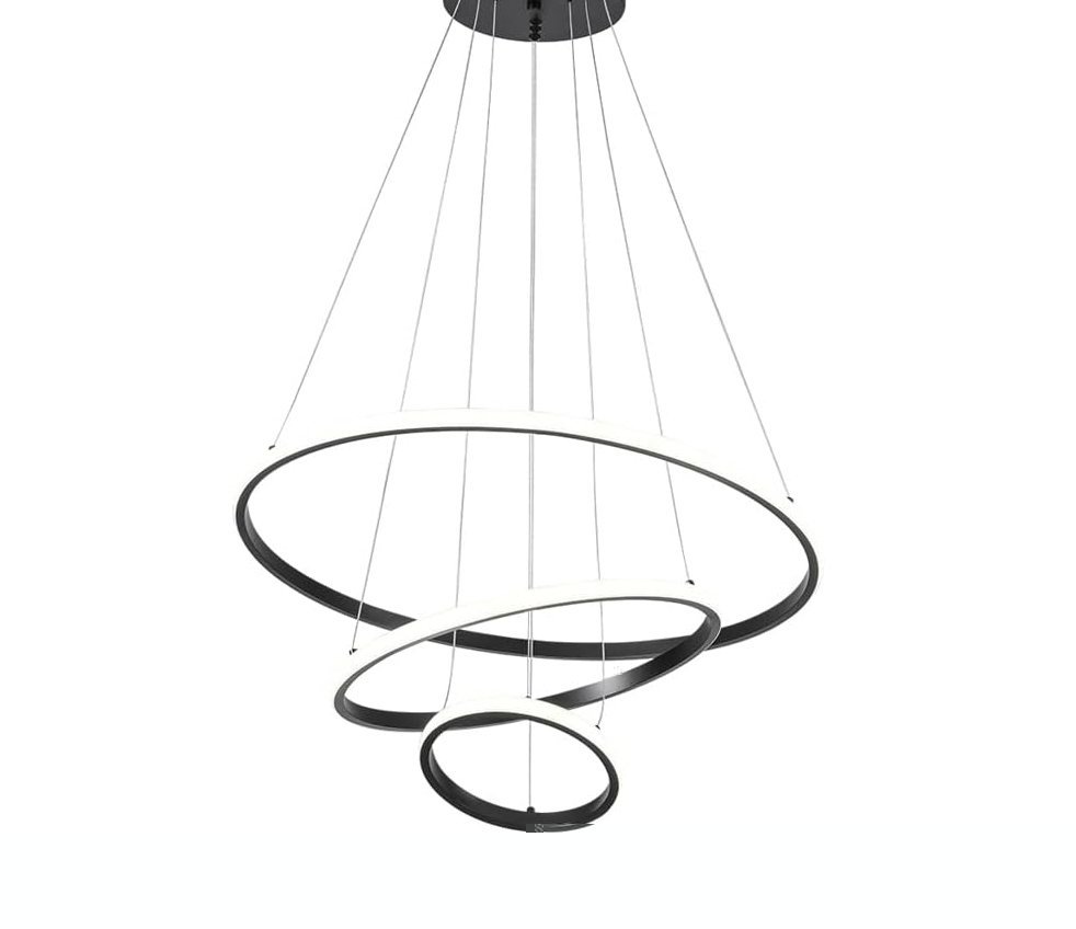 Pendente 3 Anéis Inverse Preto 60cm Led 58W Bivolt PARIS LUZ