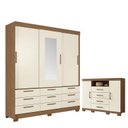 Ver imagem 1 de Guarda Roupa Casal 3 Portas 9 Gavetas Morretes com Espelho e Cômoda Havana Master com Pés Jatobá