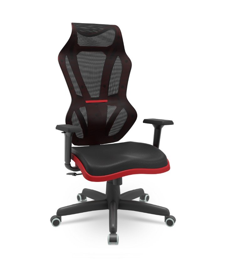 Cadeira Gamer Plaxmetal Vizon Dz Base Standard Relax System Tela Preta Detalhes Vermelho