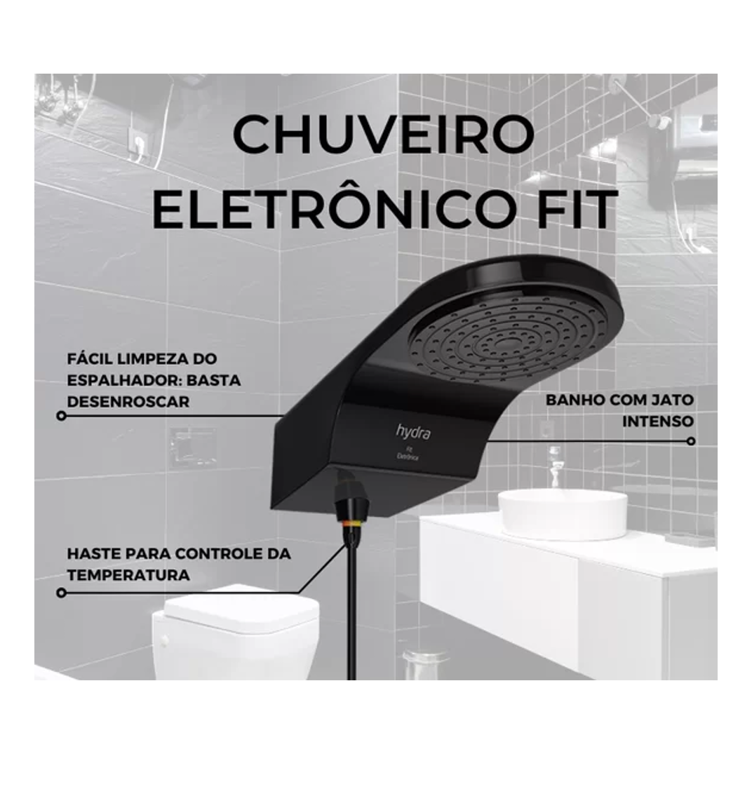 Chuveiro Ducha Hydra Eletrônico Quente Fit Preto 220v 6800w:127/5500w - 5