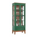 Ver imagem 2 de Cristaleira de Madeira Maciça 2 Portas + 1 Gaveta - Cor: Verde/amêndoa